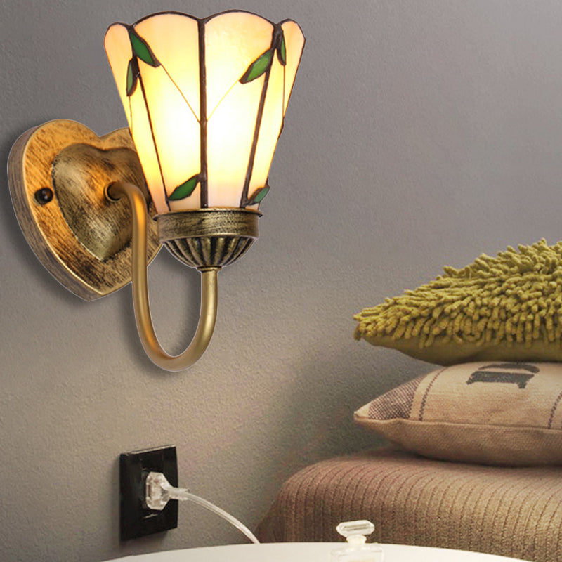 Lily Beige Glass Wall Light Fixture Tiffany 1 Head White/Blue/Antique Brass Sconce Lighting for Bedroom