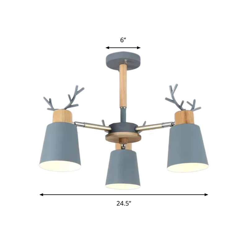 Nordic Bucket Semi Ceiling Mount Light Metal Wood Ceiling Lamp in Green for Living Room