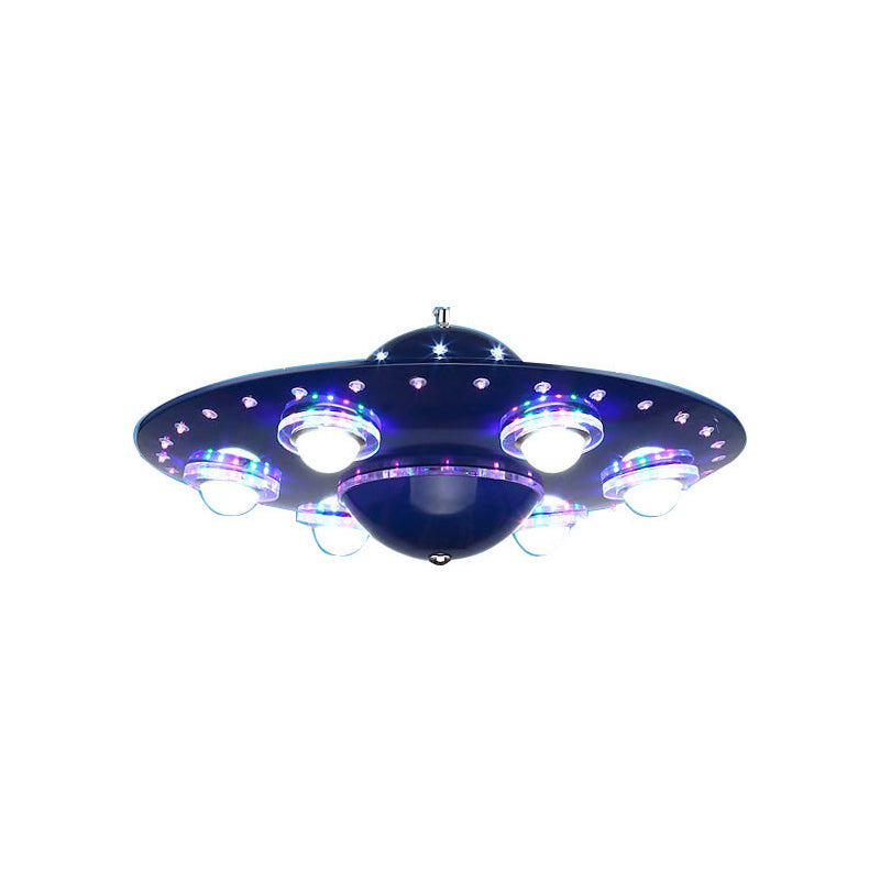 Moderner Stil Blauer Kronleuchter UFO Sechs Lichter Metall Anhängerlampe für Kinderschlafzimmer