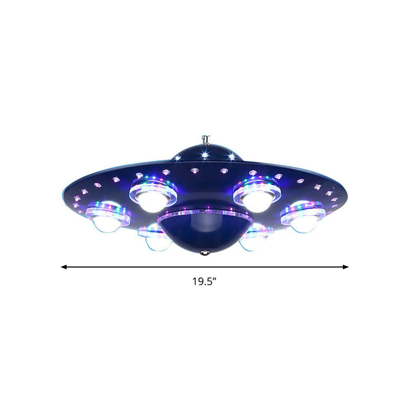 Modern Style Blue Chandelier UFO Six Lights Metal Pendant Lamp for Child Bedroom