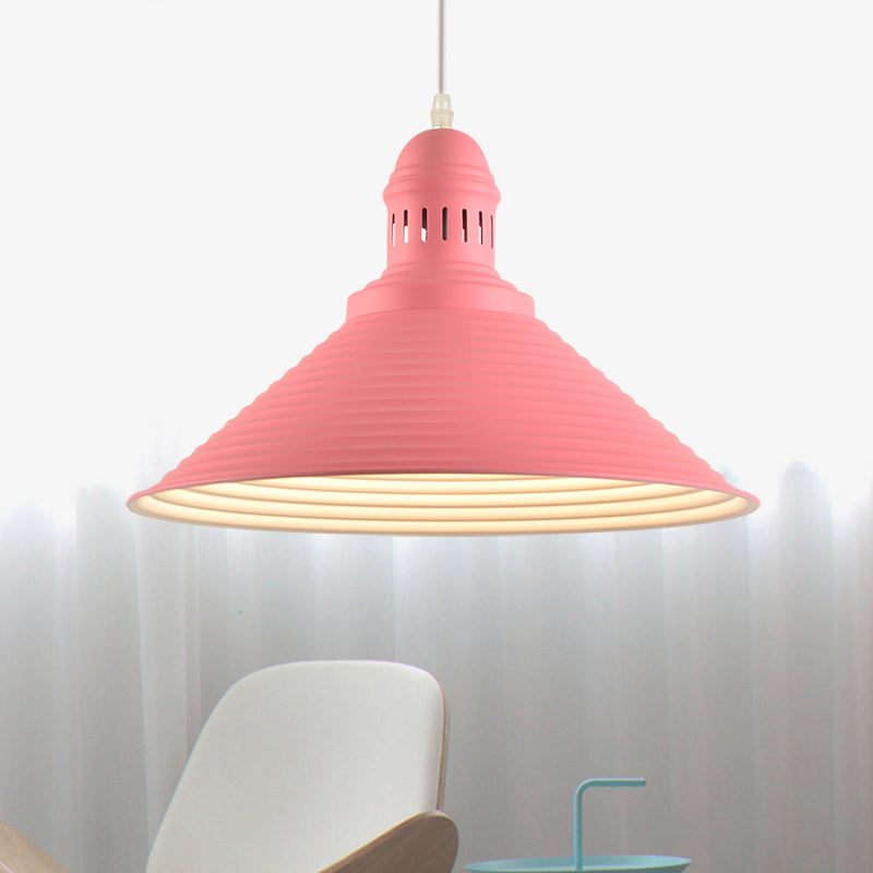 Luz colgante de tono de cono con diseño de volantes Metal nórdico 1 Comedor blanco/rosa Comedor colgante Luz