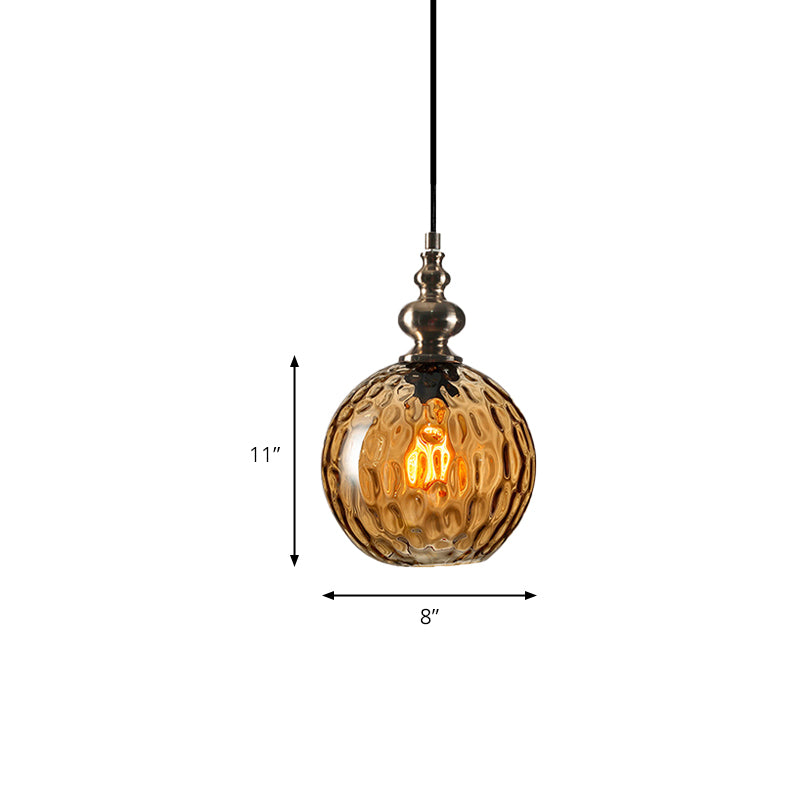 8"/10" W Global Shade Hanging Lighting Modern Stylish Clear/Smoke Gray Dimpled Glass 1 Light Living Room Pendant Lamp