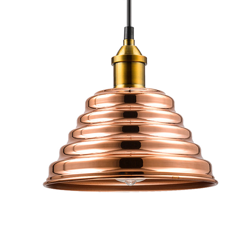 Ribbed Cone Shade Ceiling Lighting Modern Metal 1 Light Rose Gold Bedroom Hanging Pendant Light