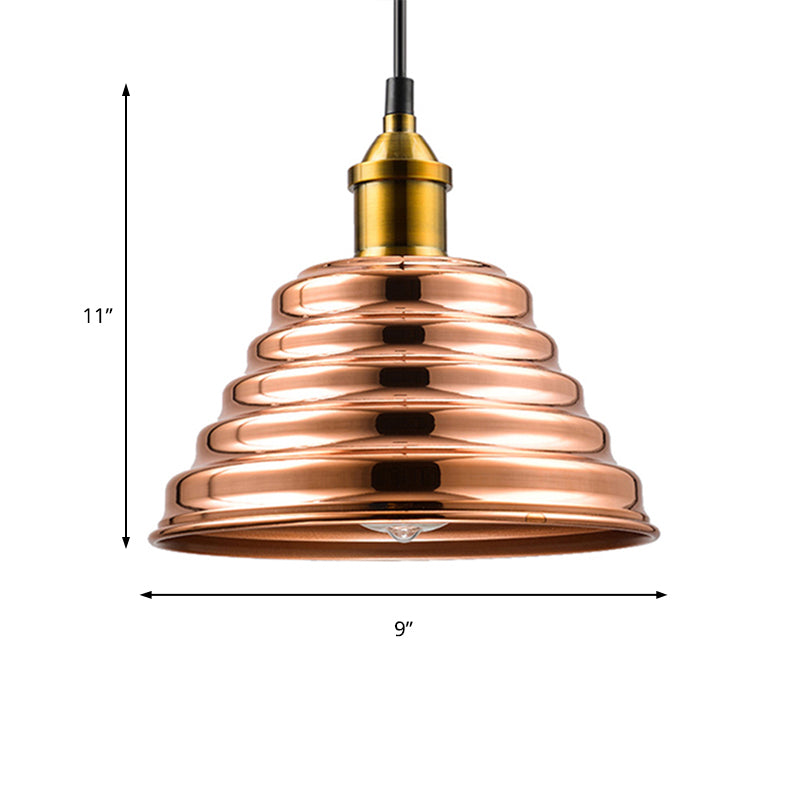 Geribbelde kegelschaduw plafondverlichting modern metaal 1 licht rosé goud slaapkamer hangend hanglampje