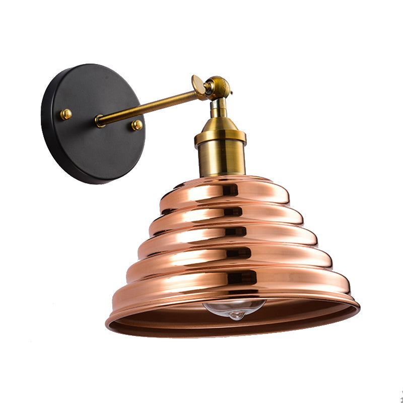 Metal Tapered Wall Sconce with Ribbed Design Contemporary 1 Light Wall Mounted Lamp in Rose Gold