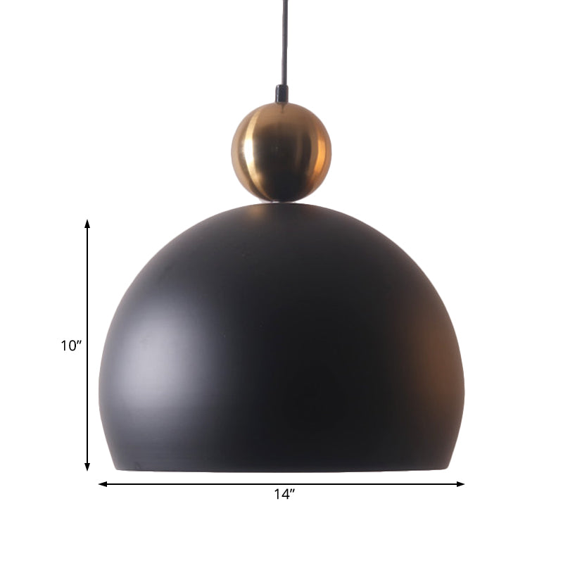 Lámpara colgante colgante de 1 cabeza de sala con tono de metal de domo estilo modernista de suspensión negra luz