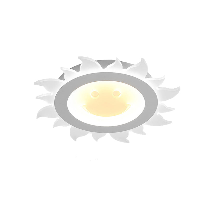 Lámpara de techo con acabado blanco para niños, acrílico, luz empotrada, sol sonriente, sala de estudio