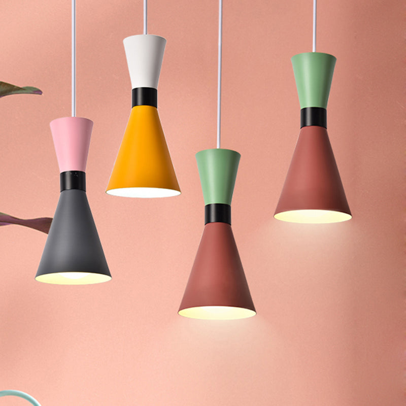 Hourglass Ceiling Pendant Light Contemporary Nordic Style Metal 1 Bulb Grey/Red/Yellow Hanging Lamp for Living Room