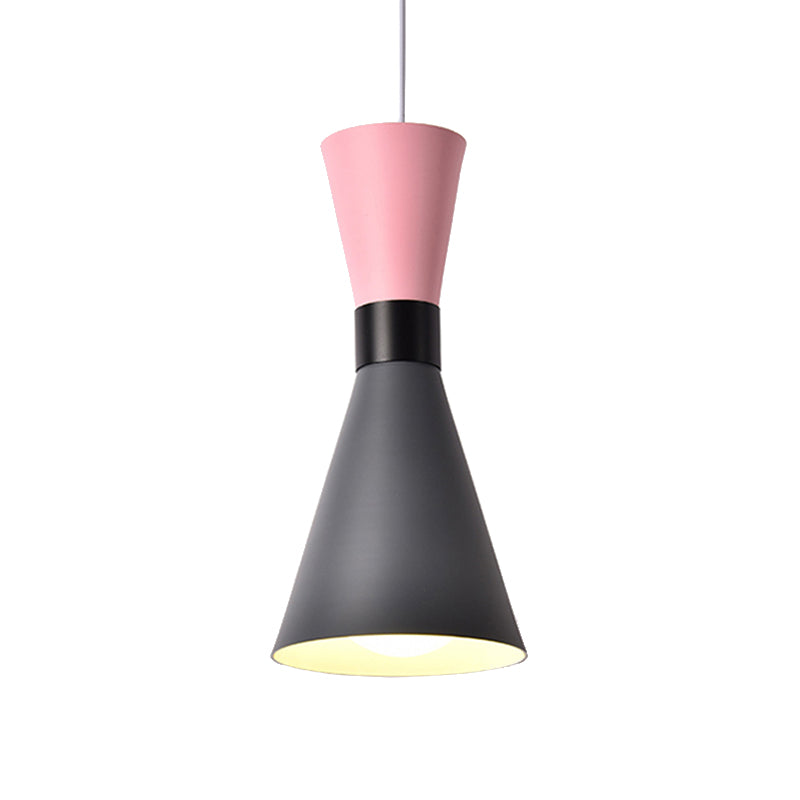 Hourglass Ceiling Pendant Light Contemporary Nordic Style Metal 1 Bulb Grey/Red/Yellow Hanging Lamp for Living Room