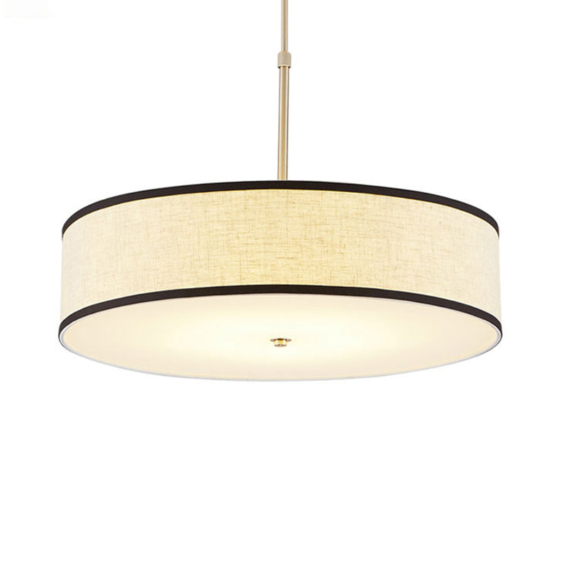Drum Ceiling Pendant Light Simple Fabric 16"/19.5"/23.5" Dia 3 Lights Beige Hanging Lamp Kit