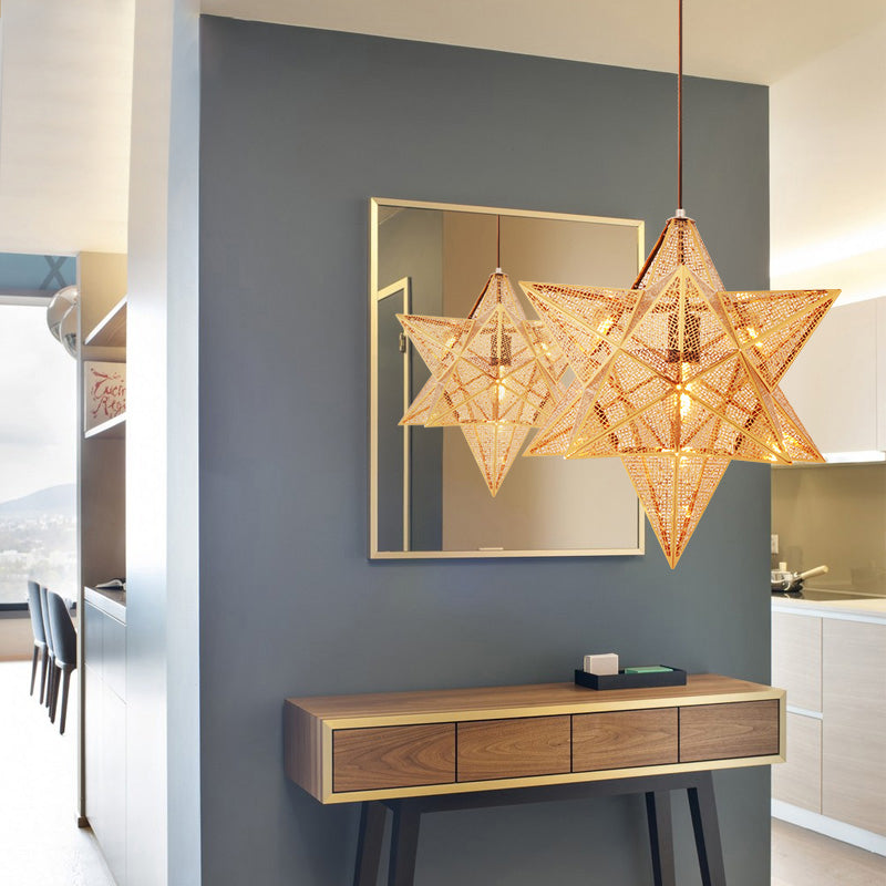 Light a sospensione a pendente a stella ad ampio incremimento da 14 "/18" 1 Luce a soffitto appeso in oro chiaro 1