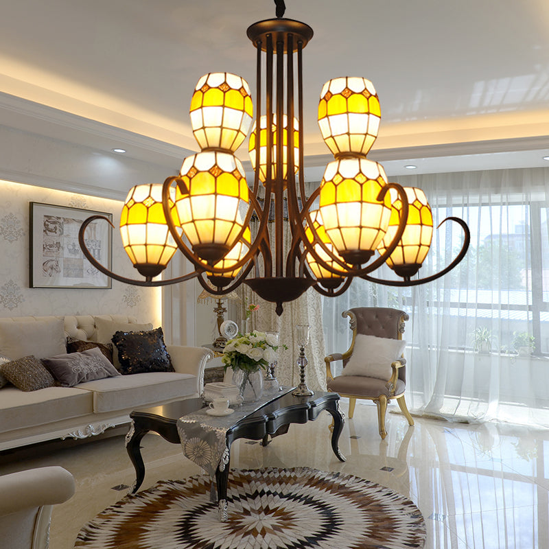 Tiffany Style Bowl Chandelier Lighting Stained Glass Multi Light Pendant Light for Living Room