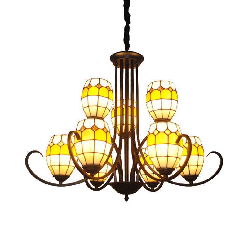 Luce il lampadario a ciotola in stile Tiffany in vetro colorato a sospensione multipla per soggiorno