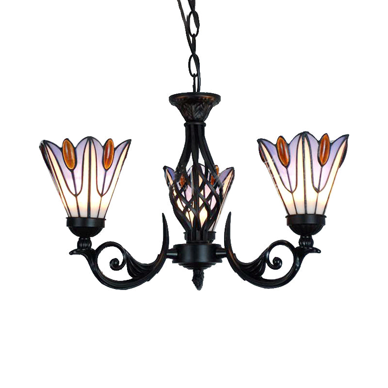 Floral Hanging Light met metalen ketting glas in lood Tiffany hangluchting in zwarte afwerking voor trap