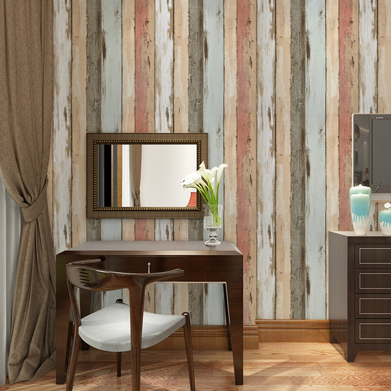 Country Faux Shiplap Wallpaper PVC Stain Resistant Multicolored Wall Covering for Home