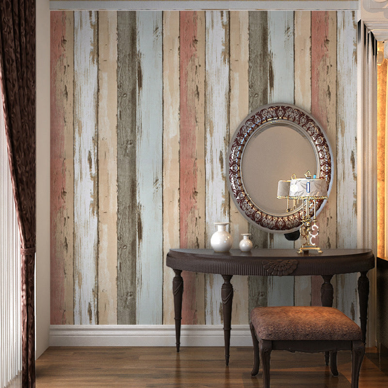 Country Faux Shiplap Wallpaper PVC Stain Resistant Multicolored Wall Covering for Home