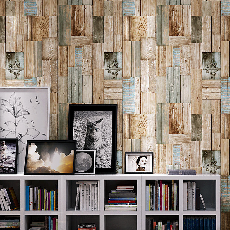 Landelijk Basketweave houten behang voor eetkamer 57 m² wanddecoratie in zachte kleuren