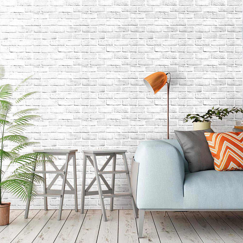 White-Washed Brick Wallpaper Self Sticking Country Living Room Wall Covering, 29.1-sq ft