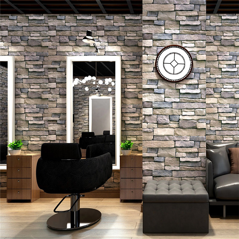 Rust Brick Print Wallpaper Roll PVC Self Adhesive Grey Wall Decor for Barber Shop