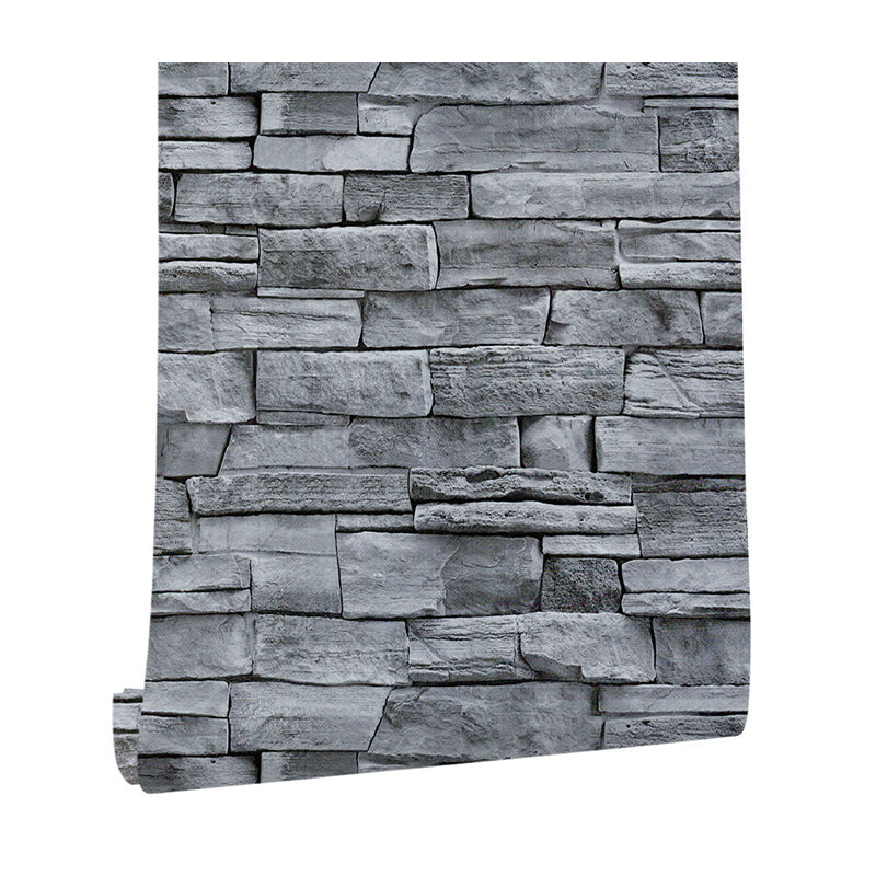 Country Brick Wallpaper Grey Self Sticking Wall Covering for Dining Room, Easy Peel off