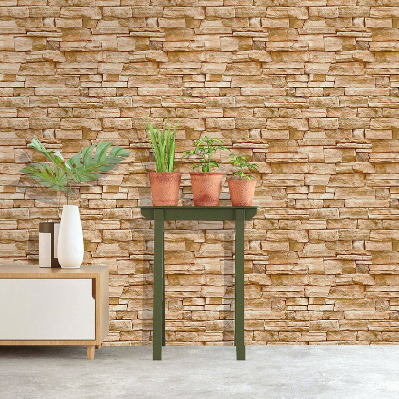 Brown Brick Wallpaper Roll Construction Cottage Stick On Wall Art for Living Room