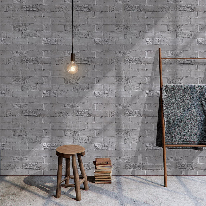 Self-Adhesive Brick Wallpaper Rustic Solid Concrete Wall Decor in Grey, 29.1-sq ft