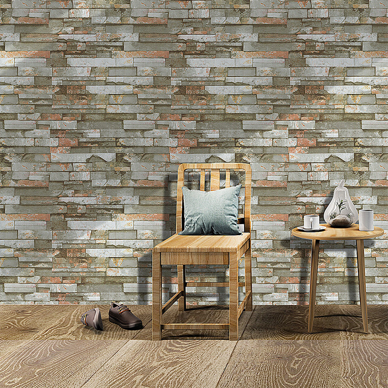 Farmhouse Brick Wallpaper Roll PVC Peel and Paste Grey and Green Wall Decor for Room