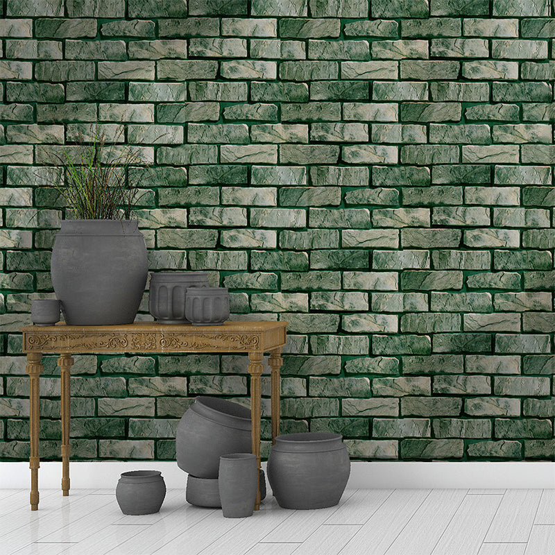 Green Brick Wallpaper Roll Pick Up Sticks Rustic Dining Room Wall Covering, Removable