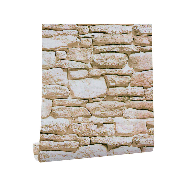3D Effect Stones Wallpaper Farmhouse Smooth Wall Decor in Light Brown, Self Sticking