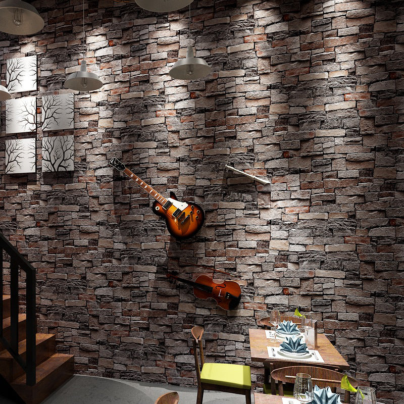 Smooth Dark Color Wallpaper Cyberpunk Stacked Brick Print Wall Art, 31' L x 20.5" W