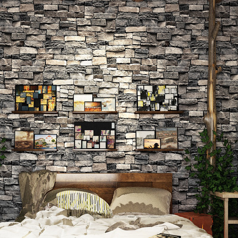 Smooth Dark Color Wallpaper Cyberpunk Stacked Brick Print Wall Art, 31' L x 20.5" W