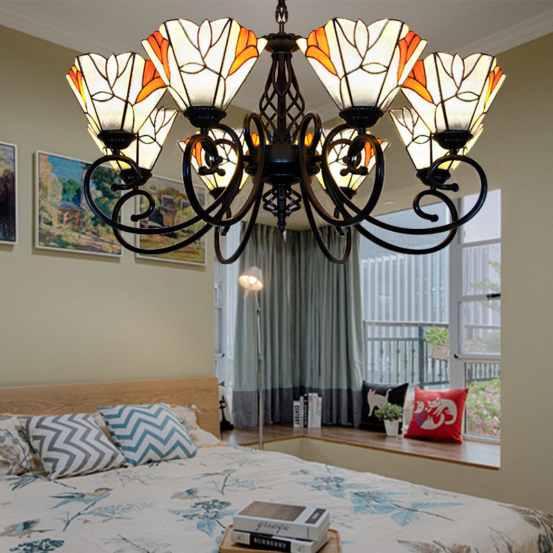 Magnolien hängende Licht mit Metallkette Multi Lodge Lodge Buntglas Anhänger Beleuchtung für Wohnzimmer