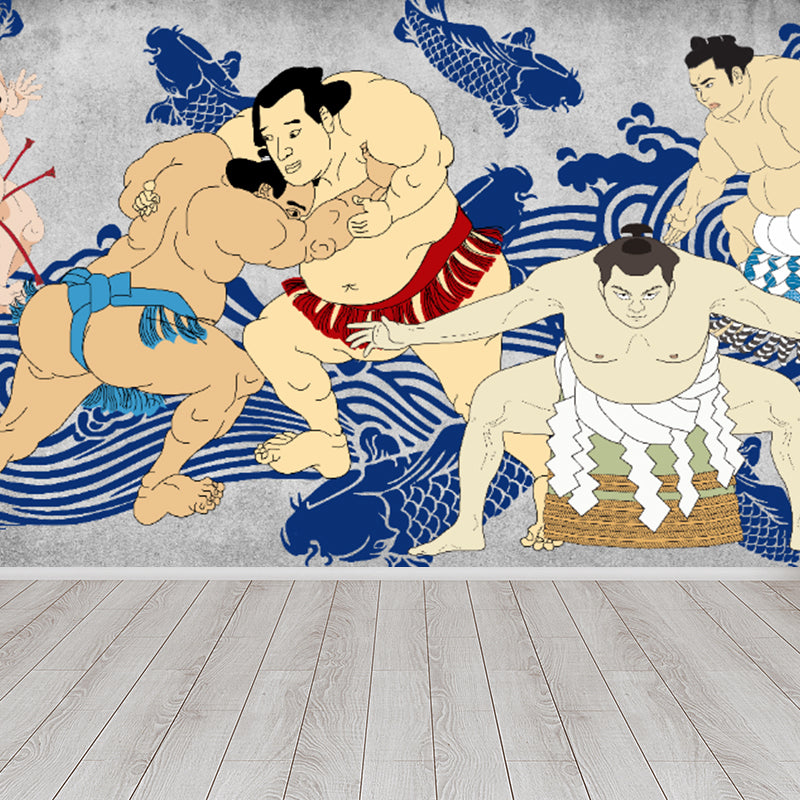 Full Size Illustration Modern Mural Wallpaper with Asian Ancient Figures in Light Color