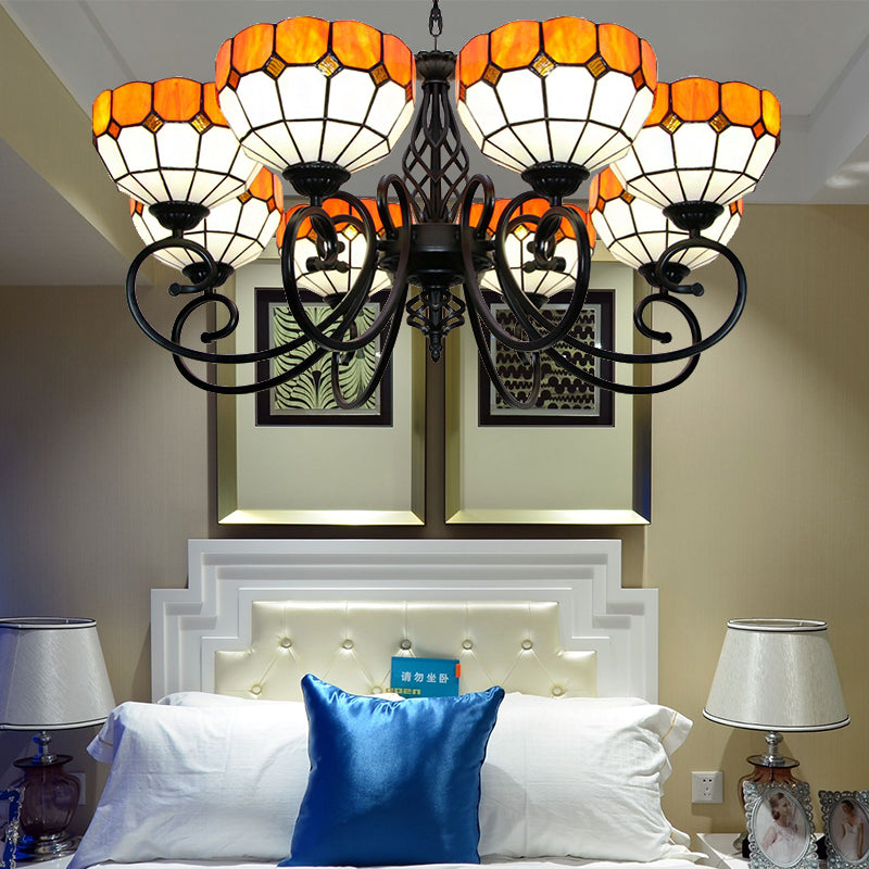 Bol en vitrail suspendu avec une chaîne métallique réglable lustre Tiffany Tiffany en orange