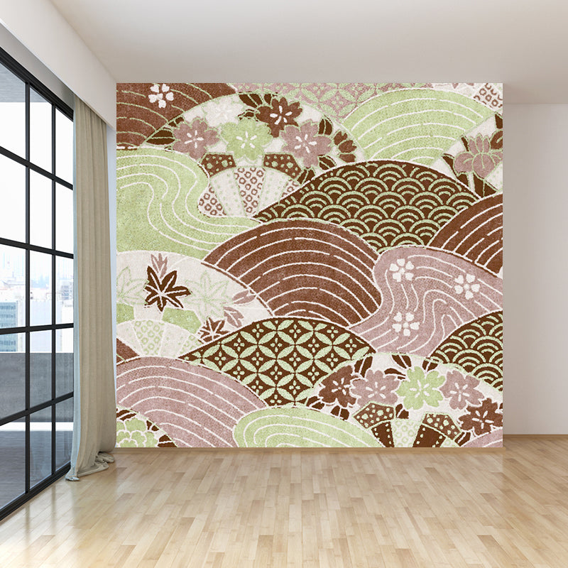 Green Blossom Mural Wallpaper Flower Modern Style Washable Wall Covering for Kitchen