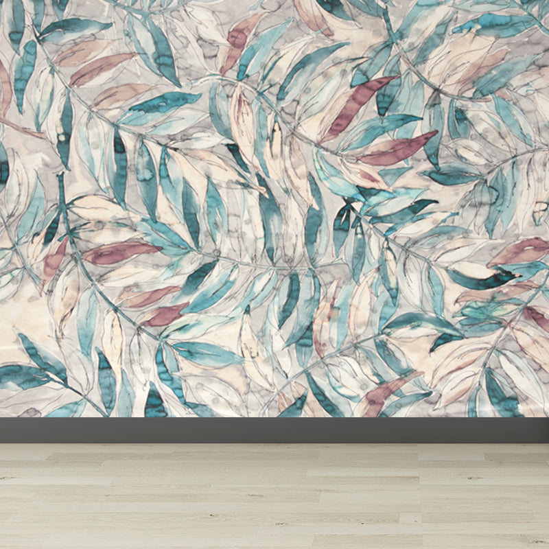Pastel Color Leaves Mural Wallpaper Moisture-Proof Wall Covering for Living Room