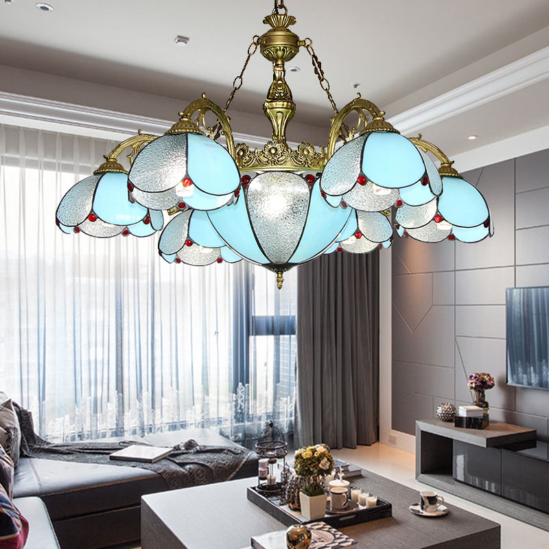 Lampadario petalo vintage macchiato di vetro a sospensione a soffitto interno in blu per soggiorno