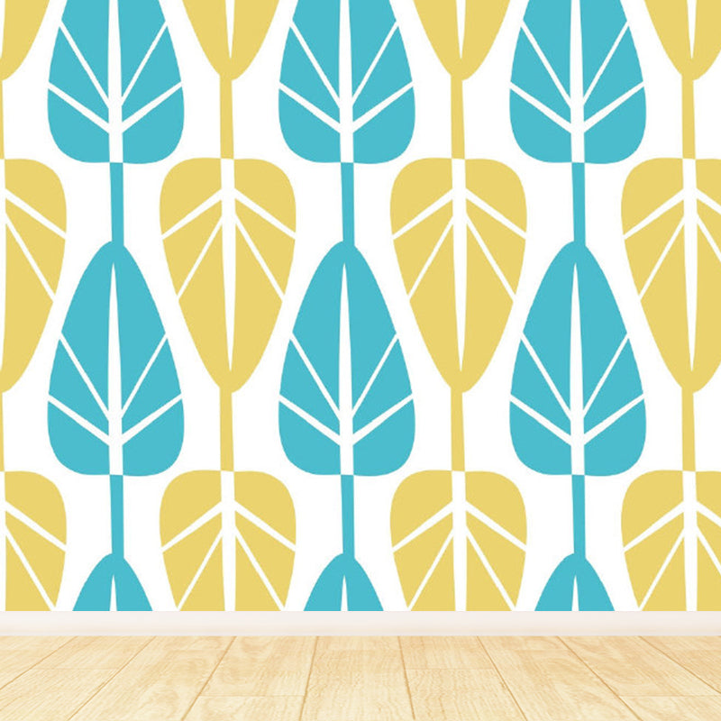 Illustration Style Leaves Wall Mural Giant Wall Covering for Dining Room, Custom