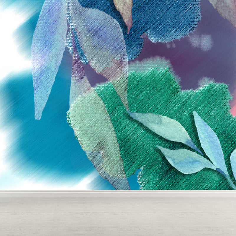 Stain Resistant Leaves Pattern Mural Non-Woven Modern Wall Decor for Girls Bedroom