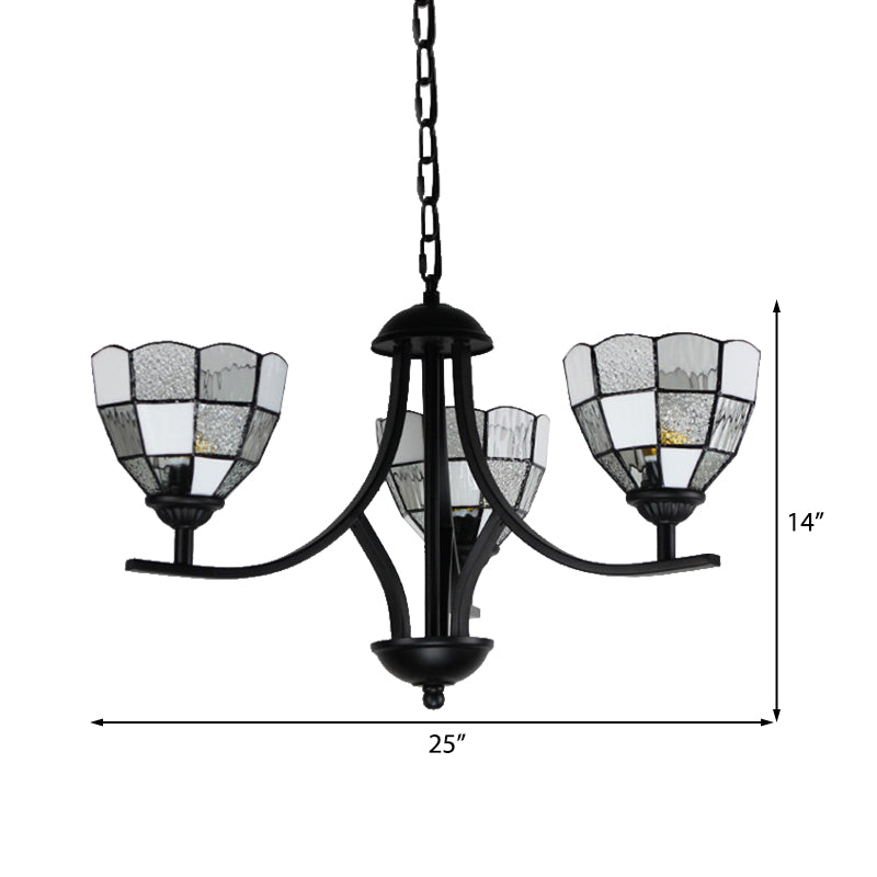 3 lumières Bowl plafond suspendu léger tradition de verre blanc lampe de lustre en finition noire pour haltromoteur