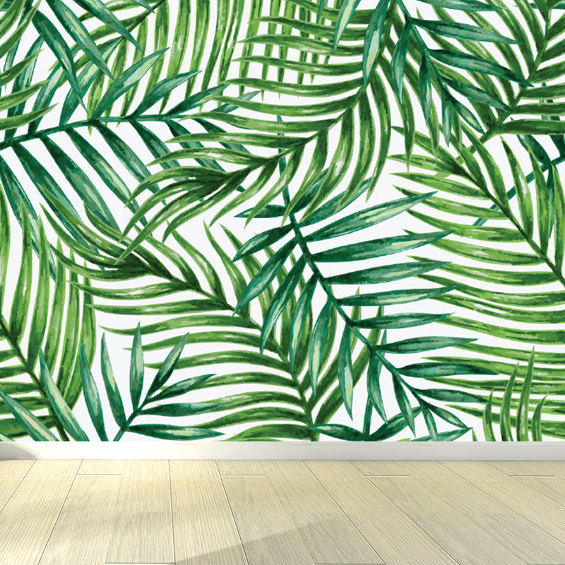 Stain Resistant Leaves Pattern Mural Non-Woven Modern Wall Decor for Girls Bedroom