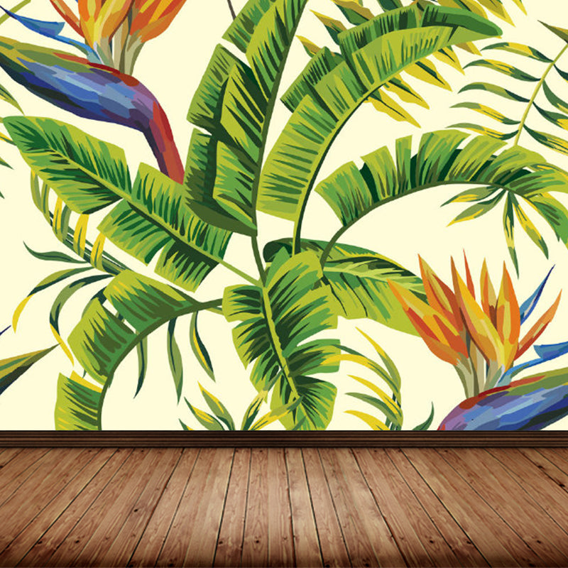 Stain Resistant Leaves Pattern Mural Non-Woven Modern Wall Decor for Girls Bedroom