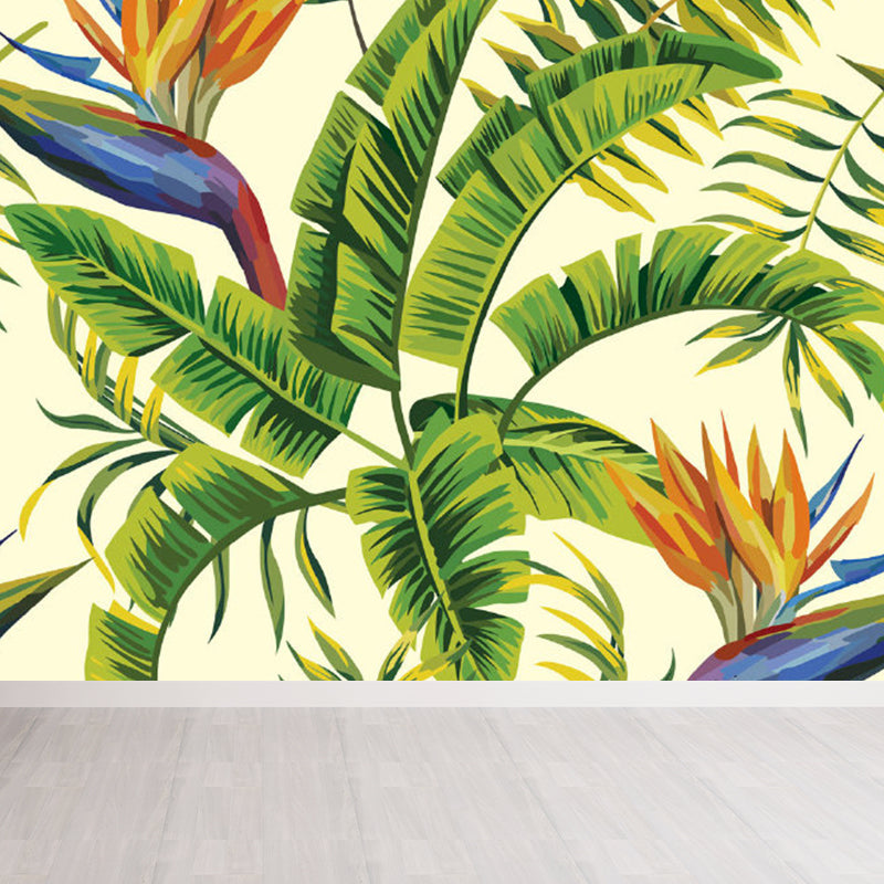 Stain Resistant Leaves Pattern Mural Non-Woven Modern Wall Decor for Girls Bedroom