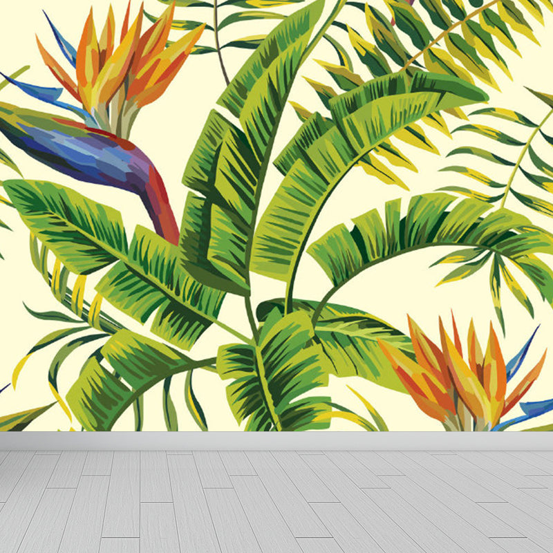 Stain Resistant Leaves Pattern Mural Non-Woven Modern Wall Decor for Girls Bedroom