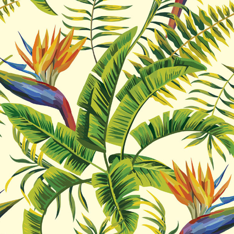 Stain Resistant Leaves Pattern Mural Non-Woven Modern Wall Decor for Girls Bedroom