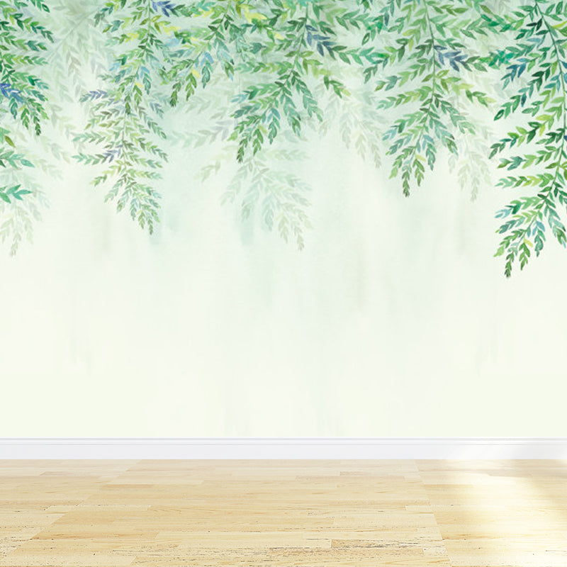 Huge Leaves Mural Decal for Bathroom Botanical Wall Art in Pastel Color, Moisture Resistant