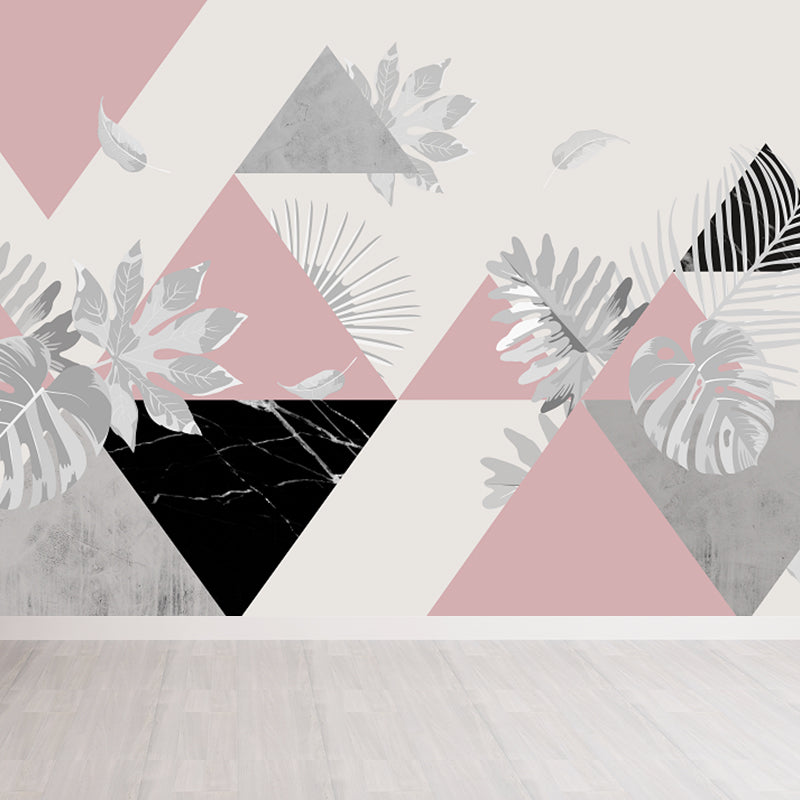 Huge Leaves Mural Decal for Bathroom Botanical Wall Art in Pastel Color, Moisture Resistant