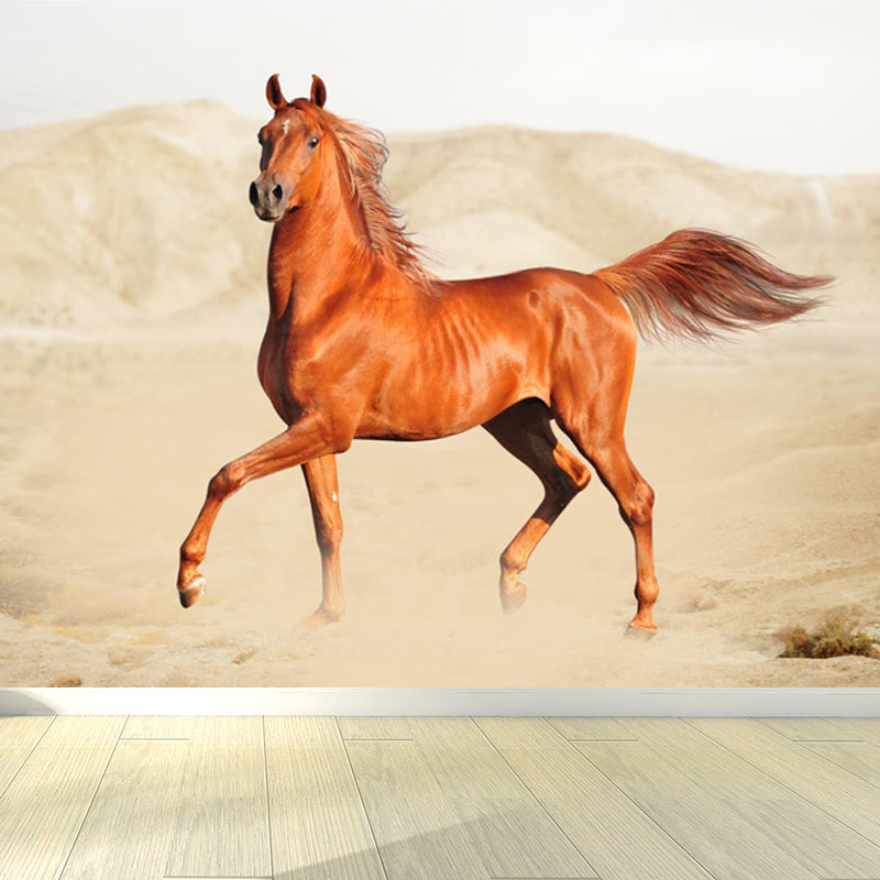 Modern Horse Wall Mural Non-Woven Stain Resistant Dark Color Wall Covering for Room