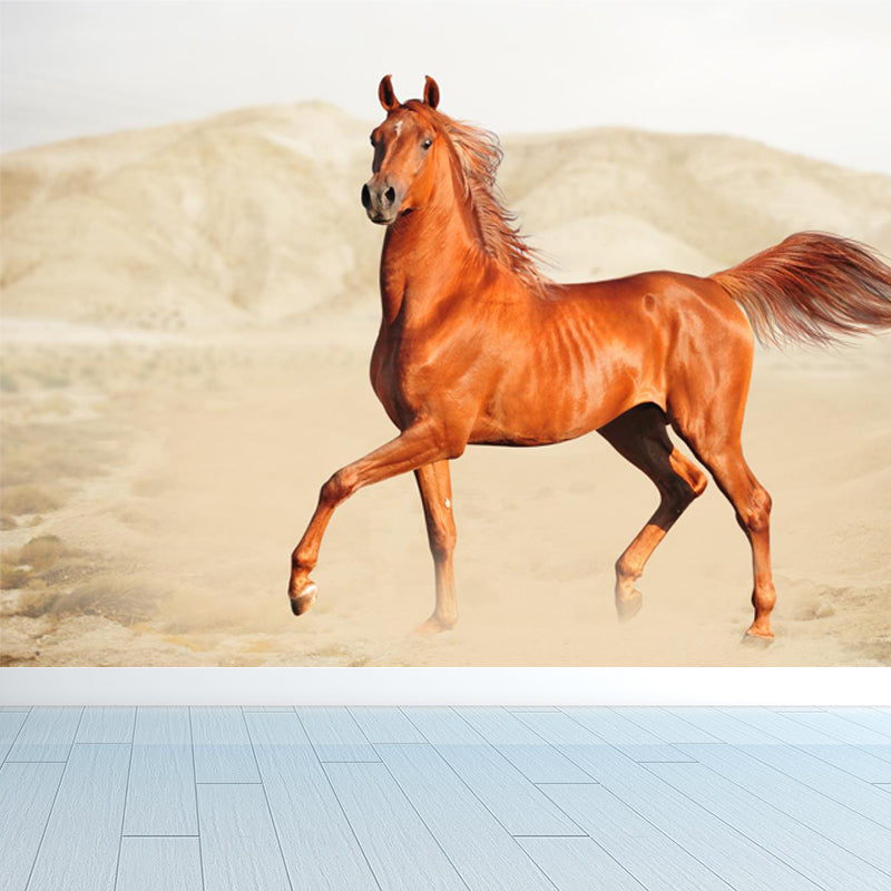 Modern Horse Wall Mural Non-Woven Stain Resistant Dark Color Wall Covering for Room