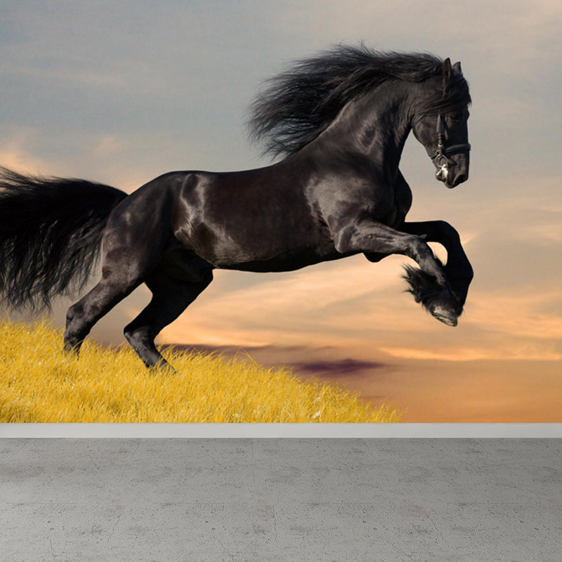 Contemporary Steed Wall Covering Mural in Dark Color Animal Wall Decor for Boys Bedroom